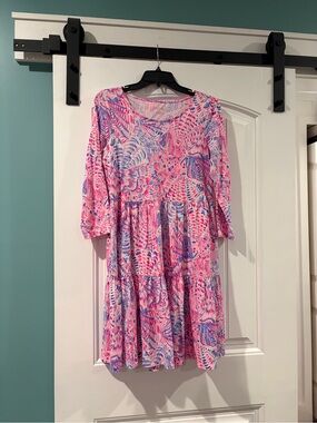 Lilly Pulitzer Pink and Blue Printed Tiered Dress